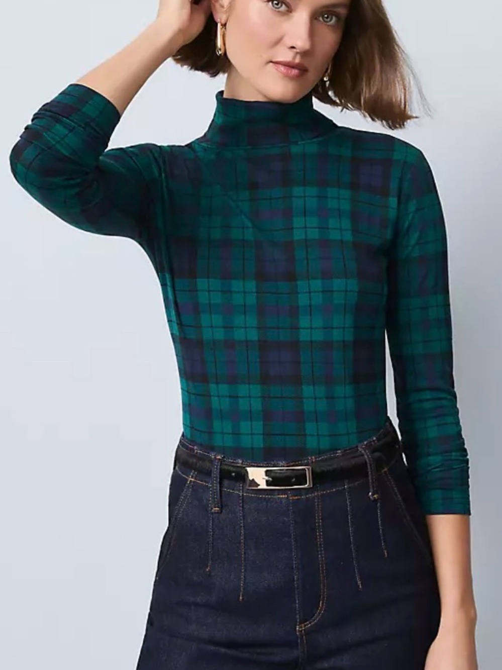 Ann Taylor Green and Navy Plaid Shirt